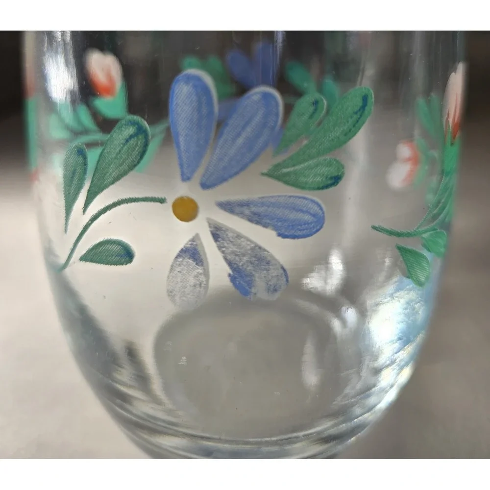 Vintage Pitcher 4 Glasses Floral Design Glass With Ice‎ Guard
